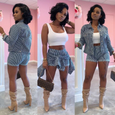 Casual Stripe Jacket And Shorts 2 Piece Sets SFY-009