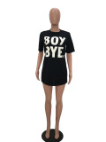 Short Sleeve Letter Print Mini Dress TR-726