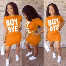 Short Sleeve Letter Print Mini Dress TR-726