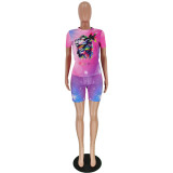 Plus Size Casual Printed Tees And Shorts 2 Piece Sets YH-5073