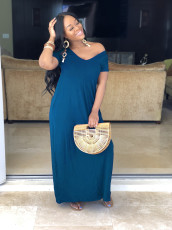 Solid Short Sleeve Casual Long Dress SFY-003
