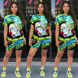 Plus Size Tie Dye Print Two Piece Shorts Set TE-3982