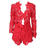 Sexy Lace Long Sleeve Two Piece Shorts Set TE-3179