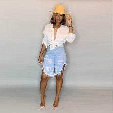Denim Ripped Holes Half Length Jeans Pants LSD-8675