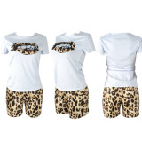 Plus Size Leopard Print T Shirt And Shorts 2 Piece Sets QY-5130-2