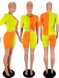 Contrast Color Short Sleeve Two Piece Sets WSM-5140
