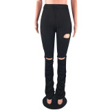 Solid Stacked Holes Long Sweatpants SMD-2024-2