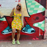 Plus Size Cartoon Print Sleevelees Mini Tank Dress FSL-081