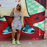 Plus Size Cartoon Print Sleevelees Mini Tank Dress FSL-081