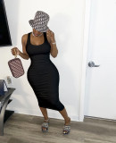 Solid Backless Sleeveless Ruched Midi Dress LDS-3209