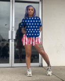 Plus Size America Flag Printed Two Piece Shorts Set SHD-9254