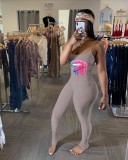Lips Print Sleeveless Straps Stacked Jumpsuits CHY-1230