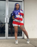 Plus Size America Flag Printed Two Piece Shorts Set SHD-9254