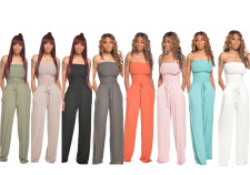 Solid Strapless Sleeveless Wide Lge Jumpsuits TR-1035