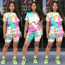 Plus Size Printed T Shirt Shorts Two Piece Suit TE-4031