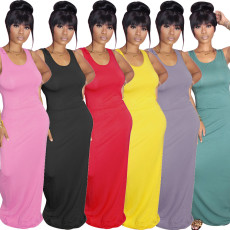Casual Solid Sleeveless Maxi Tank Dress SFY-124