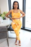 Plus Size Tie Dye Print Sleeveless Midi Skirt 2 Piece Sets WSM-5147