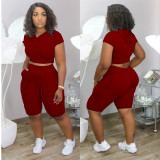 Solid Hooded Short Sleeve Two Piece Suits LDS-3223