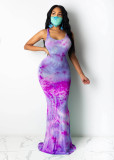 Tie Dye Print Sleeveless Slim Mermaid Maxi Dress SFY-126