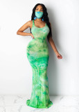 Tie Dye Print Sleeveless Slim Mermaid Maxi Dress SFY-126