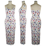 Butterfly Print Sleeveless Long Slip Dress TE-4025