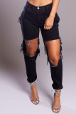 Denim Ripped Hole Black Long Jeans Pants BN-9235