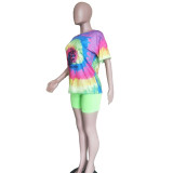 Tie Dye Print Casual Two Piece Shorts Set BN-9233