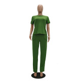Solid Short Sleeve Two Piece Pants Set TR-1049