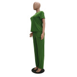 Solid Short Sleeve Two Piece Pants Set TR-1049