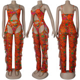 Sexy Mesh Cartoon Print One Piece Bikinis With Pants SFY-109