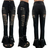 Plus Size 4XL Denim Ripped Hole Flared Jeans Pants LSD-8707-1