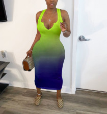 Plus Size 4XL Gradient Sleeveless Slim Long Dress HMS-5332