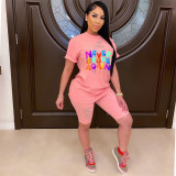 Plus Size Color Letter Printing Casual Two Piece Set MDF-5130
