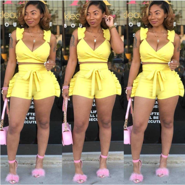2019 Summer Solid Color Flounced Shorts Sets 2 Pieces MDF-5052