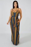 Colorful Striped Sashes Loose Maxi Slip Dress XMY-9034