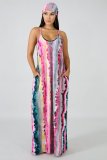 Colorful Striped Sashes Loose Maxi Slip Dress XMY-9034