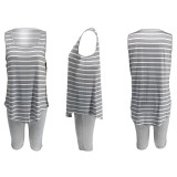 Plus Size 5XL Striped Tank Top Knee Length Pants Set XMY-9244