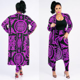 Plus Size Printed Long Cloak+Pants Two Piece Suits XMY-9041