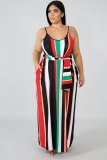 Colorful Striped Sashes Loose Maxi Slip Dress XMY-9034