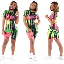 Tie Dye Print T Shirt And Shorts Two Piece Sets XMY-9236