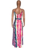 Colorful Striped Sashes Loose Maxi Slip Dress XMY-9034