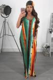 Colorful Striped Sashes Loose Maxi Slip Dress XMY-9034
