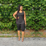 Plus Size 5XL Striped Tank Top Knee Length Pants Set XMY-9244