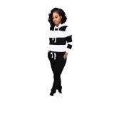 Plus Size Striped Hoodies Long Pants 2 Piece Sets XMY-6005