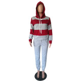 Plus Size Striped Hoodies Long Pants 2 Piece Sets XMY-6005