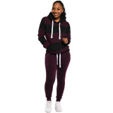 Plus Size Striped Hoodies Long Pants 2 Piece Sets XMY-6005