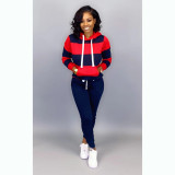 Plus Size Striped Hoodies Long Pants 2 Piece Sets XMY-6005