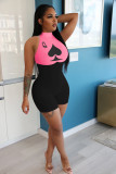 Plus Size 5XL Poker Print Sleeveless Skinny Bodycon Rompers NIK-142