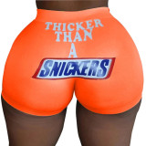 Plus Size Letter Print Fitness Yoga Skinny Shorts SHD-9302