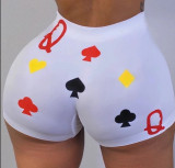 Plus Size Poker Print Fitness Yoga Skinny Shorts SHD-9307
